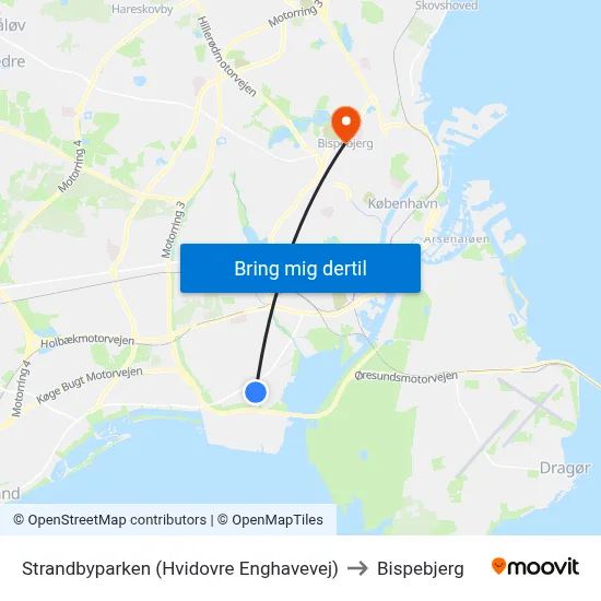 Strandbyparken (Hvidovre Enghavevej) to Bispebjerg map