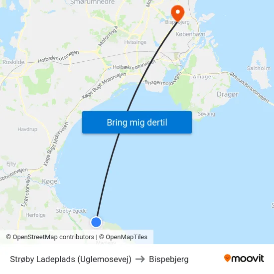 Strøby Ladeplads (Uglemosevej) to Bispebjerg map