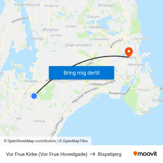 Vor Frue Kirke (Vor Frue Hovedgade) to Bispebjerg map