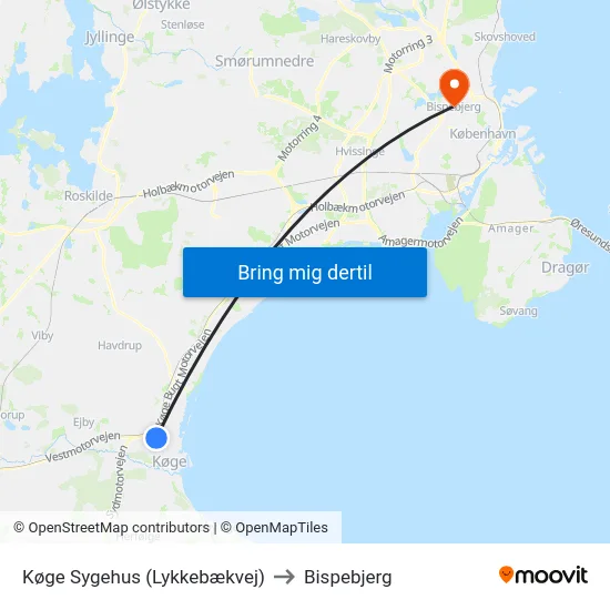 Køge Sygehus (Lykkebækvej) to Bispebjerg map