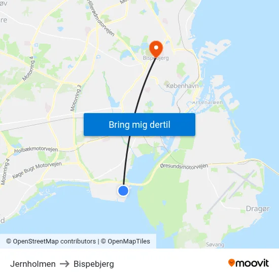 Jernholmen to Bispebjerg map