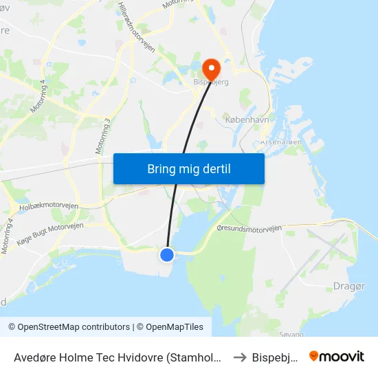 Avedøre Holme Tec Hvidovre (Stamholmen) to Bispebjerg map