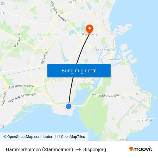 Hammerholmen (Stamholmen) to Bispebjerg map