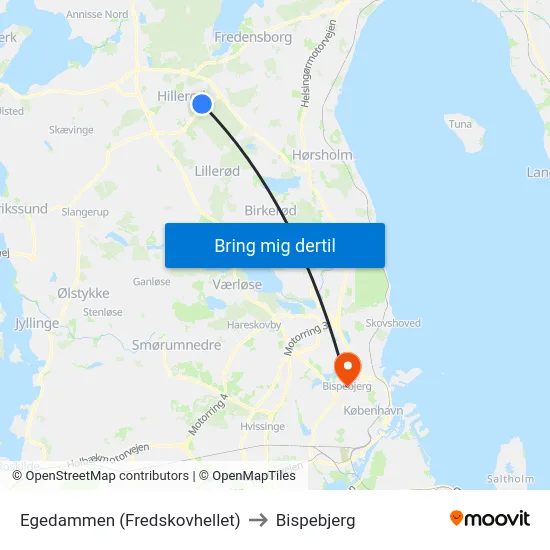 Egedammen (Fredskovhellet) to Bispebjerg map