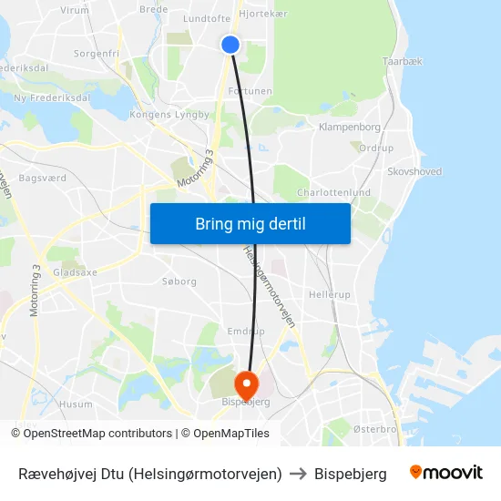 Rævehøjvej Dtu (Helsingørmotorvejen) to Bispebjerg map