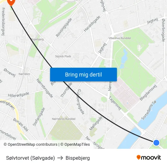 Sølvtorvet (Sølvgade) to Bispebjerg map