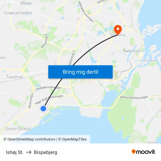 Ishøj St. to Bispebjerg map
