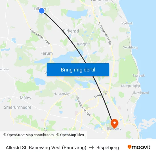 Allerød St. Banevang Vest (Banevang) to Bispebjerg map
