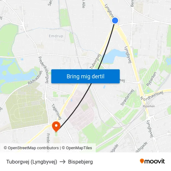 Tuborgvej (Lyngbyvej) to Bispebjerg map