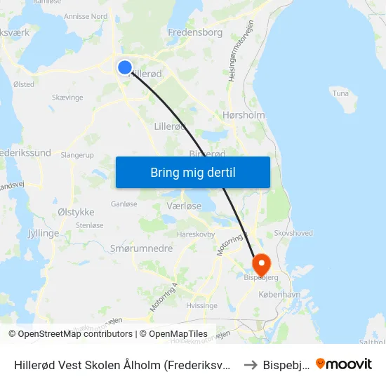 Hillerød Vest Skolen Ålholm (Frederiksværksgade) to Bispebjerg map