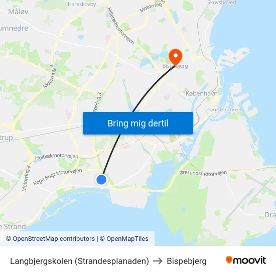 Langbjergskolen (Strandesplanaden) to Bispebjerg map
