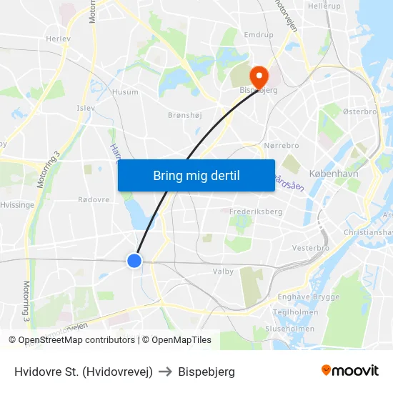 Hvidovre St. (Hvidovrevej) to Bispebjerg map