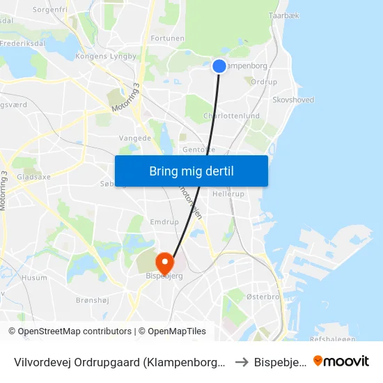 Vilvordevej Ordrupgaard (Klampenborgvej) to Bispebjerg map
