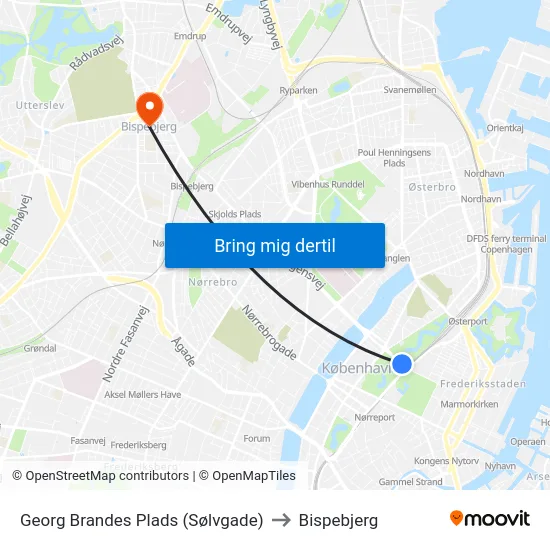 Georg Brandes Plads (Sølvgade) to Bispebjerg map