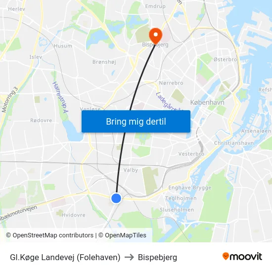 Gl.Køge Landevej (Folehaven) to Bispebjerg map