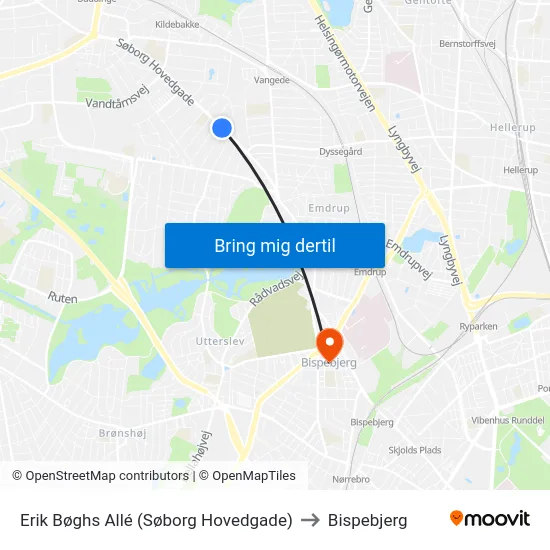 Erik Bøghs Allé (Søborg Hovedgade) to Bispebjerg map