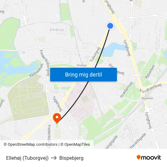 Ellehøj (Tuborgvej) to Bispebjerg map