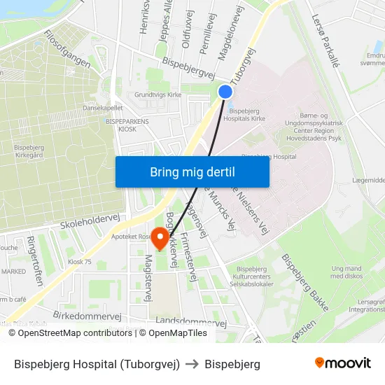 Bispebjerg Hospital (Tuborgvej) to Bispebjerg map
