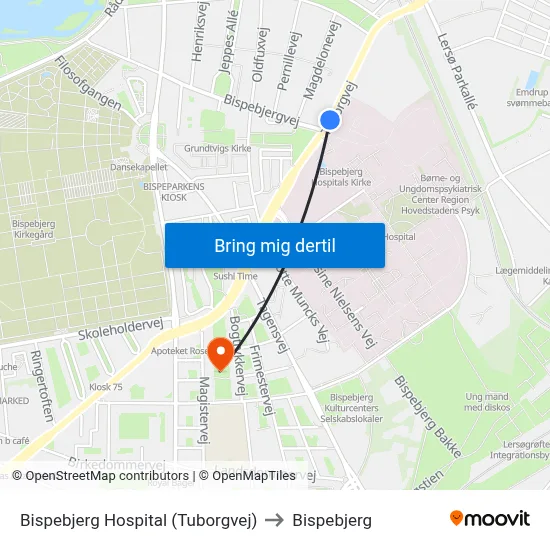 Bispebjerg Hospital (Tuborgvej) to Bispebjerg map
