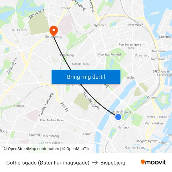 Gothersgade (Øster Farimagsgade) to Bispebjerg map