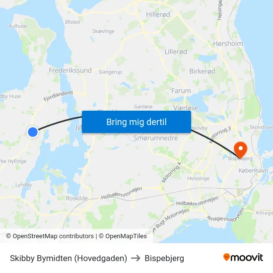 Skibby Bymidten (Hovedgaden) to Bispebjerg map