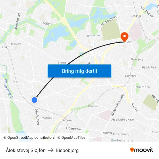 Ålekistevej Sløjfen to Bispebjerg map