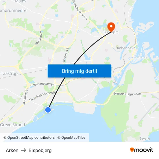 Arken to Bispebjerg map
