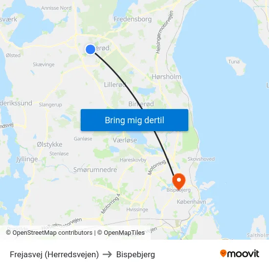 Frejasvej (Herredsvejen) to Bispebjerg map