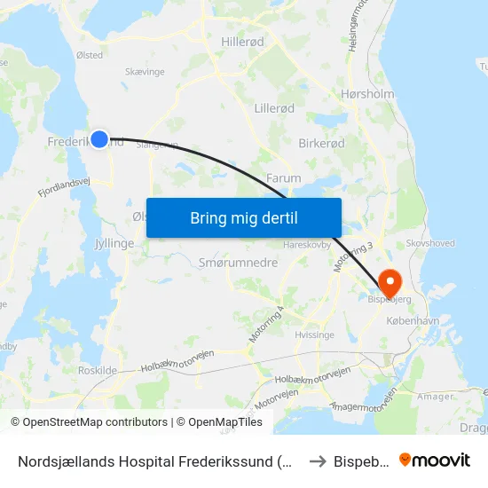 Nordsjællands Hospital Frederikssund (Hospitalvej) to Bispebjerg map