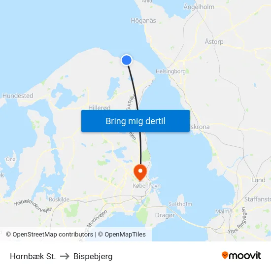 Hornbæk St. to Bispebjerg map