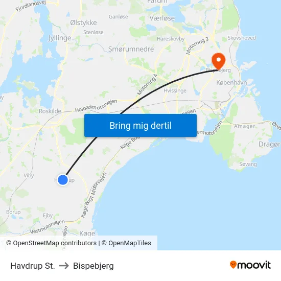 Havdrup St. to Bispebjerg map