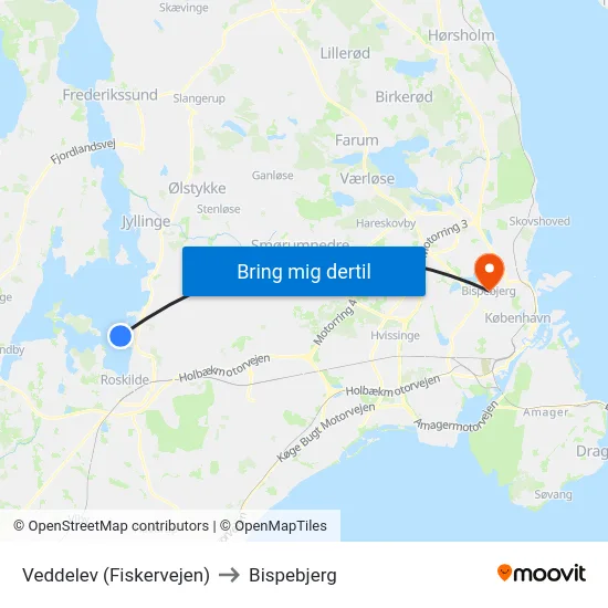 Veddelev (Fiskervejen) to Bispebjerg map