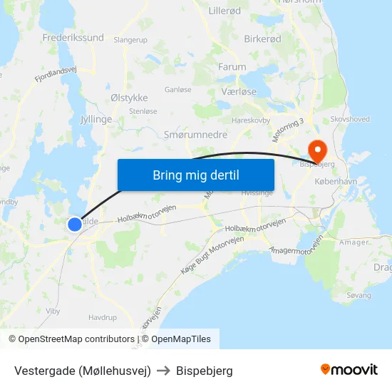 Vestergade (Møllehusvej) to Bispebjerg map