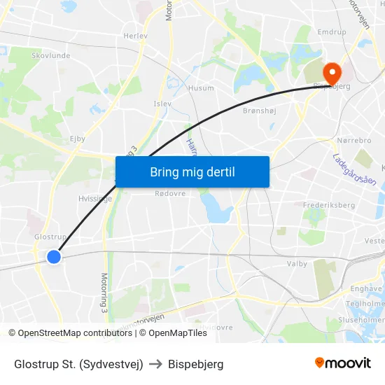 Glostrup St. (Sydvestvej) to Bispebjerg map