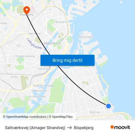 Saltværksvej (Amager Strandvej) to Bispebjerg map