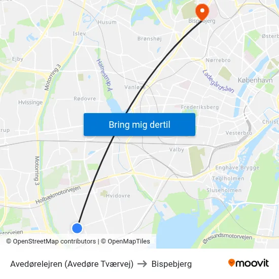 Avedørelejren (Avedøre Tværvej) to Bispebjerg map