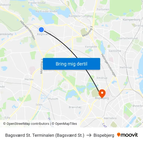 Bagsværd St. Terminalen (Bagsværd St.) to Bispebjerg map