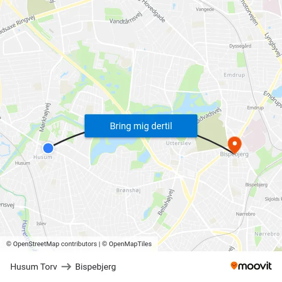 Husum Torv to Bispebjerg map