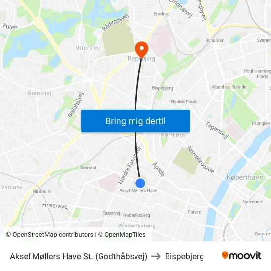 Aksel Møllers Have St. (Godthåbsvej) to Bispebjerg map