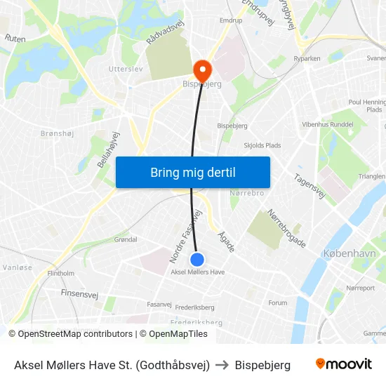 Aksel Møllers Have St. (Godthåbsvej) to Bispebjerg map