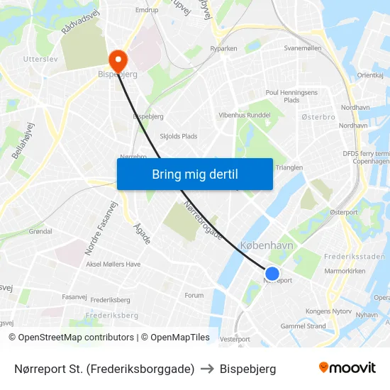 Nørreport St. (Frederiksborggade) to Bispebjerg map