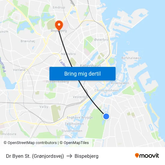 Dr Byen St. (Grønjordsvej) to Bispebjerg map