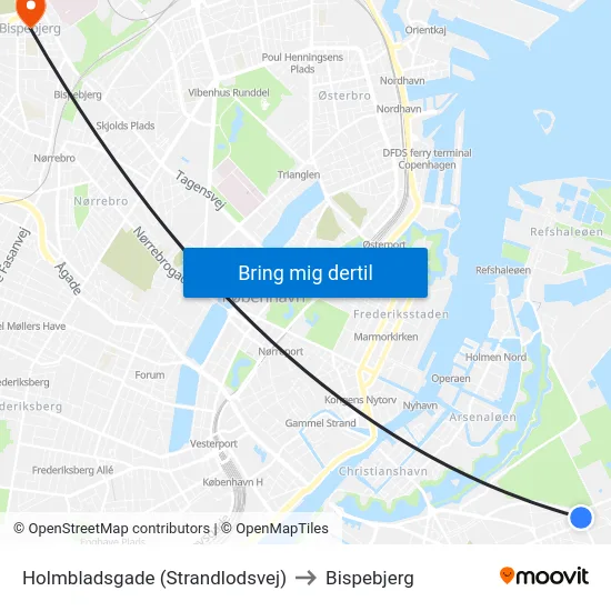Holmbladsgade (Strandlodsvej) to Bispebjerg map