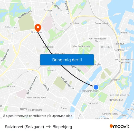 Sølvtorvet (Sølvgade) to Bispebjerg map