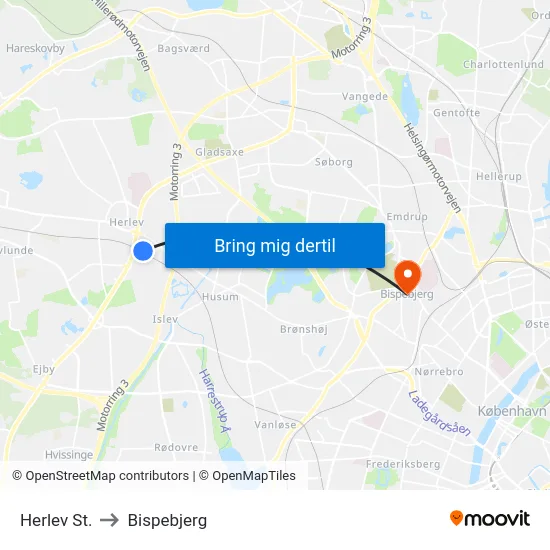 Herlev St. to Bispebjerg map