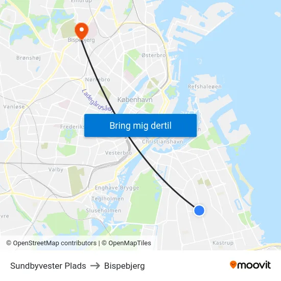 Sundbyvester Plads to Bispebjerg map