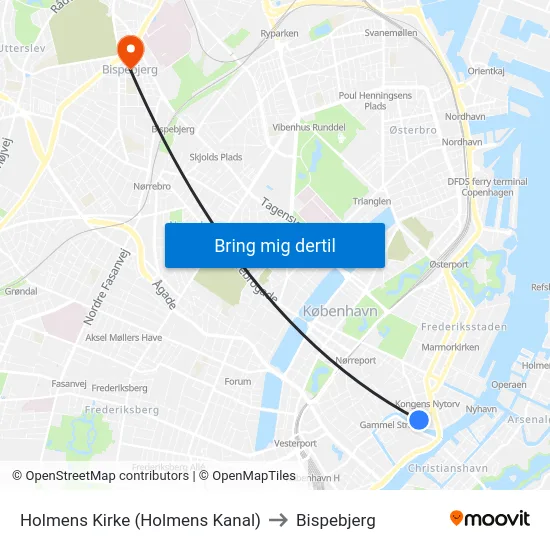 Holmens Kirke (Holmens Kanal) to Bispebjerg map