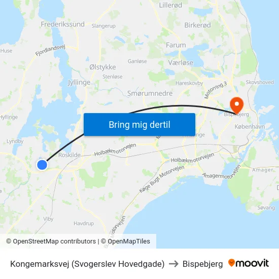 Kongemarksvej (Svogerslev Hovedgade) to Bispebjerg map