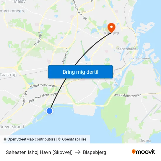 Søhesten Ishøj Havn (Skovvej) to Bispebjerg map