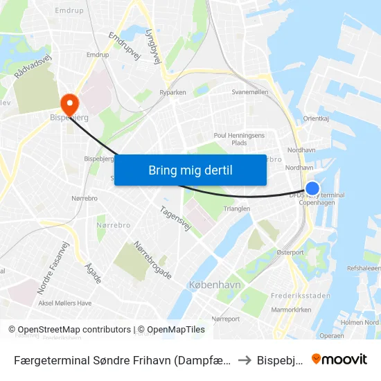 Færgeterminal Søndre Frihavn (Dampfærgevej) to Bispebjerg map